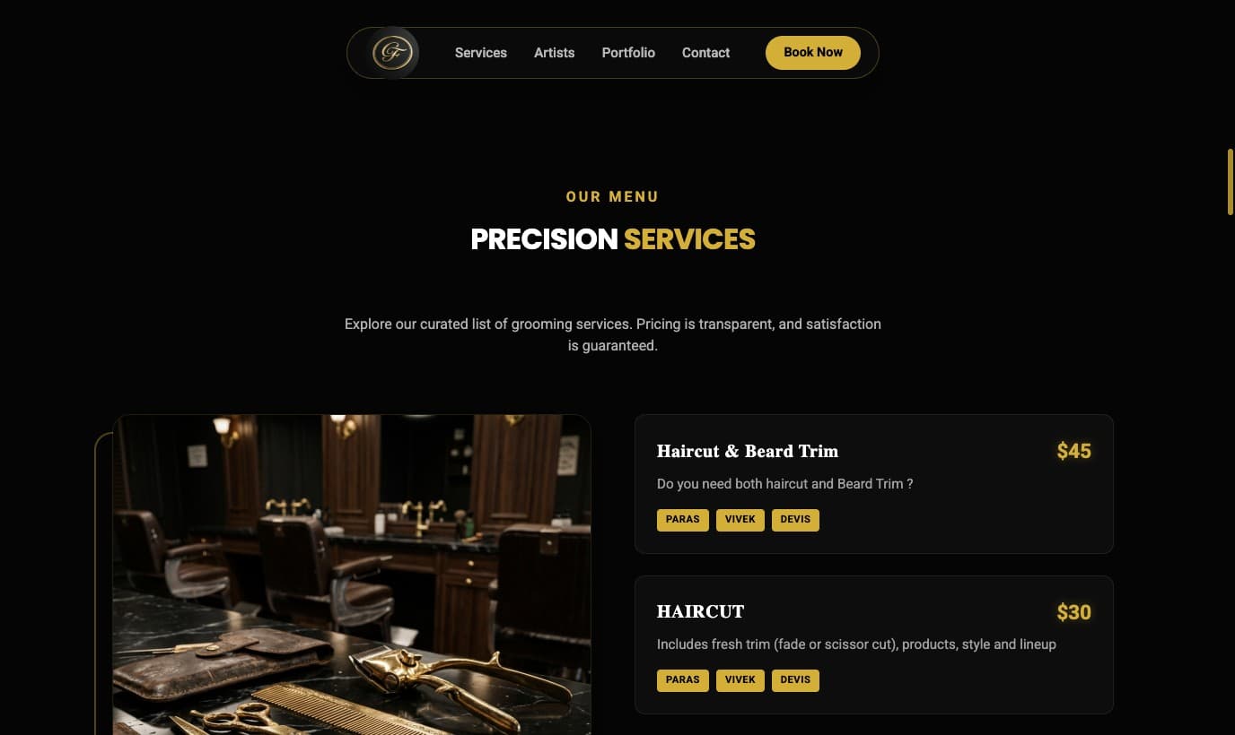 Precision services menu