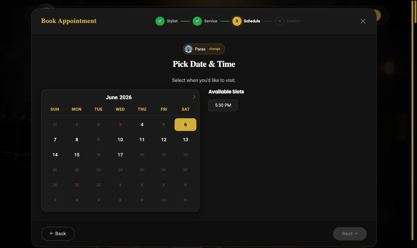 Pick date and time with live availability