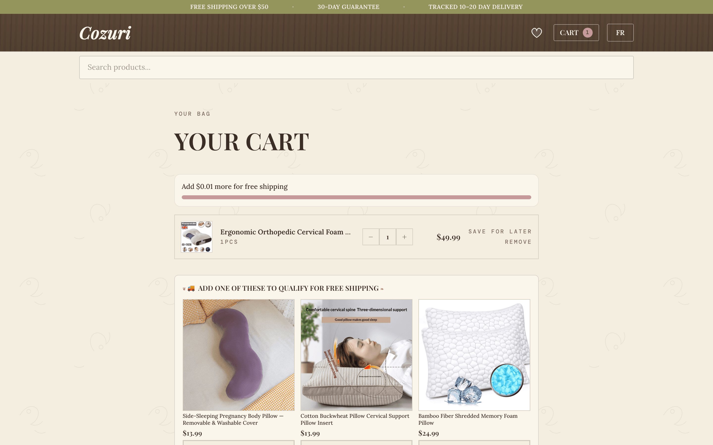 Cozuri cart with free-shipping progress bar