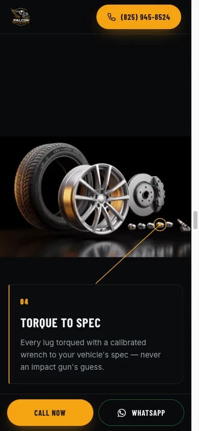 Falcon Mobile Tire Change labelled wheel on a phone