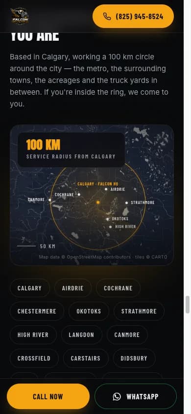 Falcon Mobile Tire Change coverage map on a phone