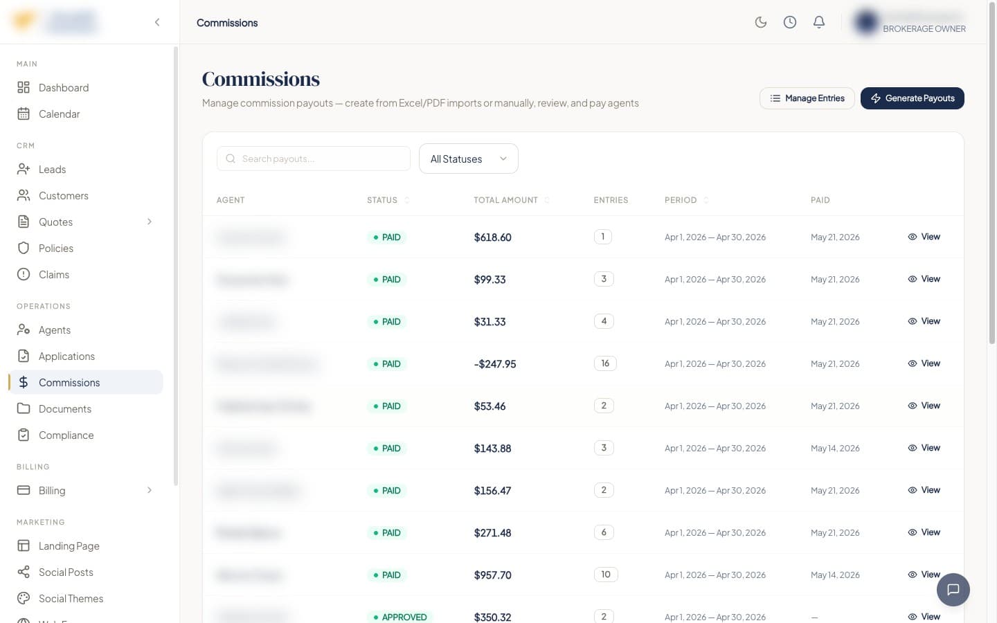 Commission payout automation
