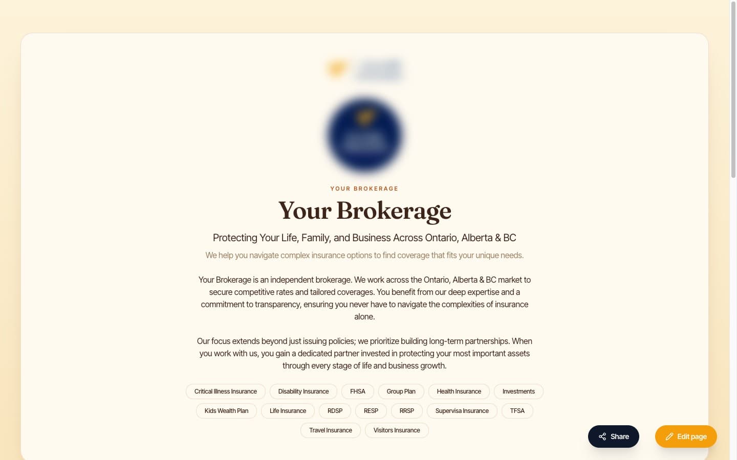 Agent landing pages