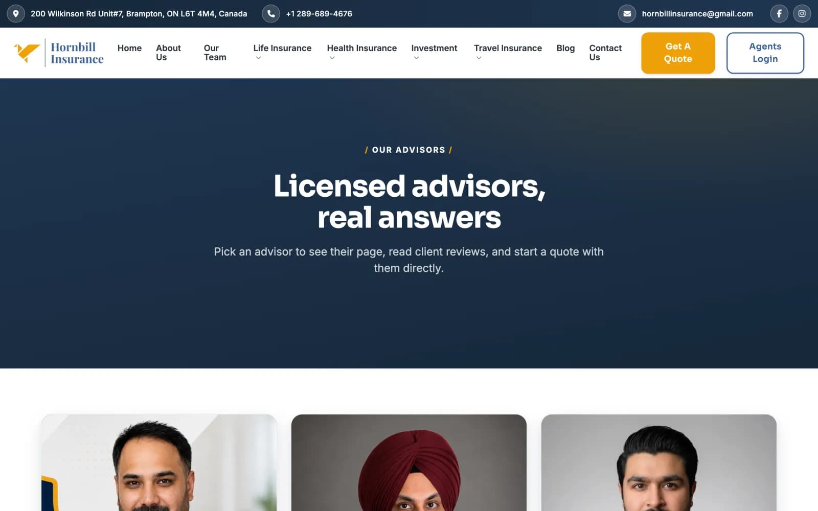 Hornbill Insurance advisor directory