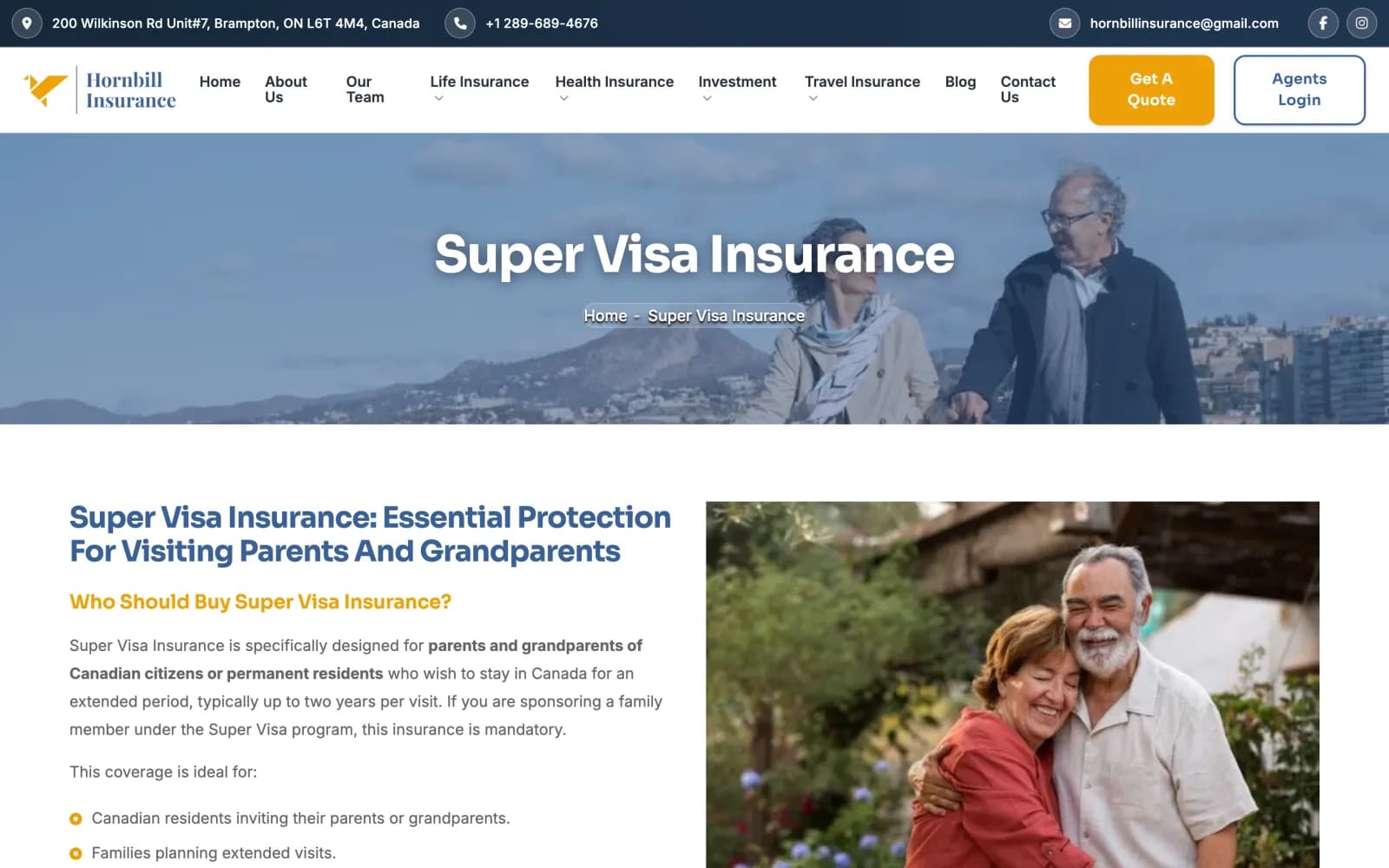 Super visa insurance service page