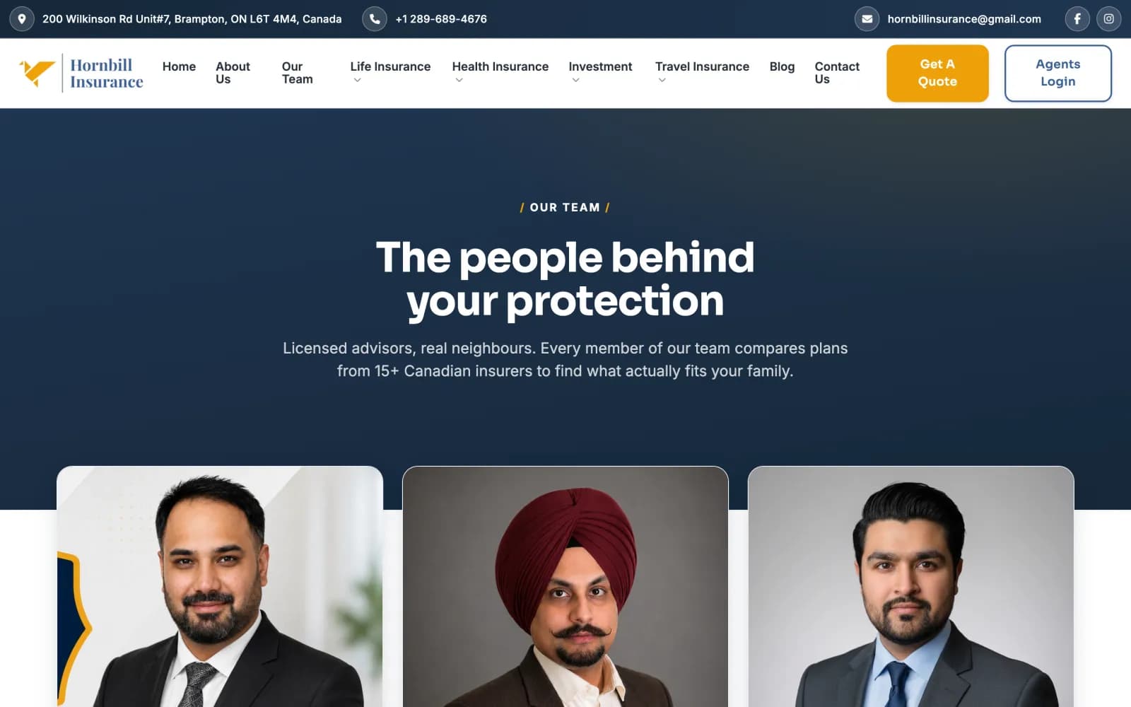 Hornbill Insurance team page