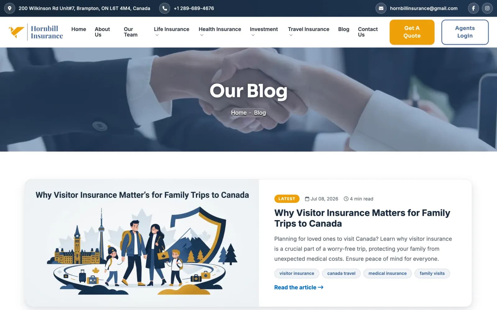 Hornbill Insurance blog with responsive images