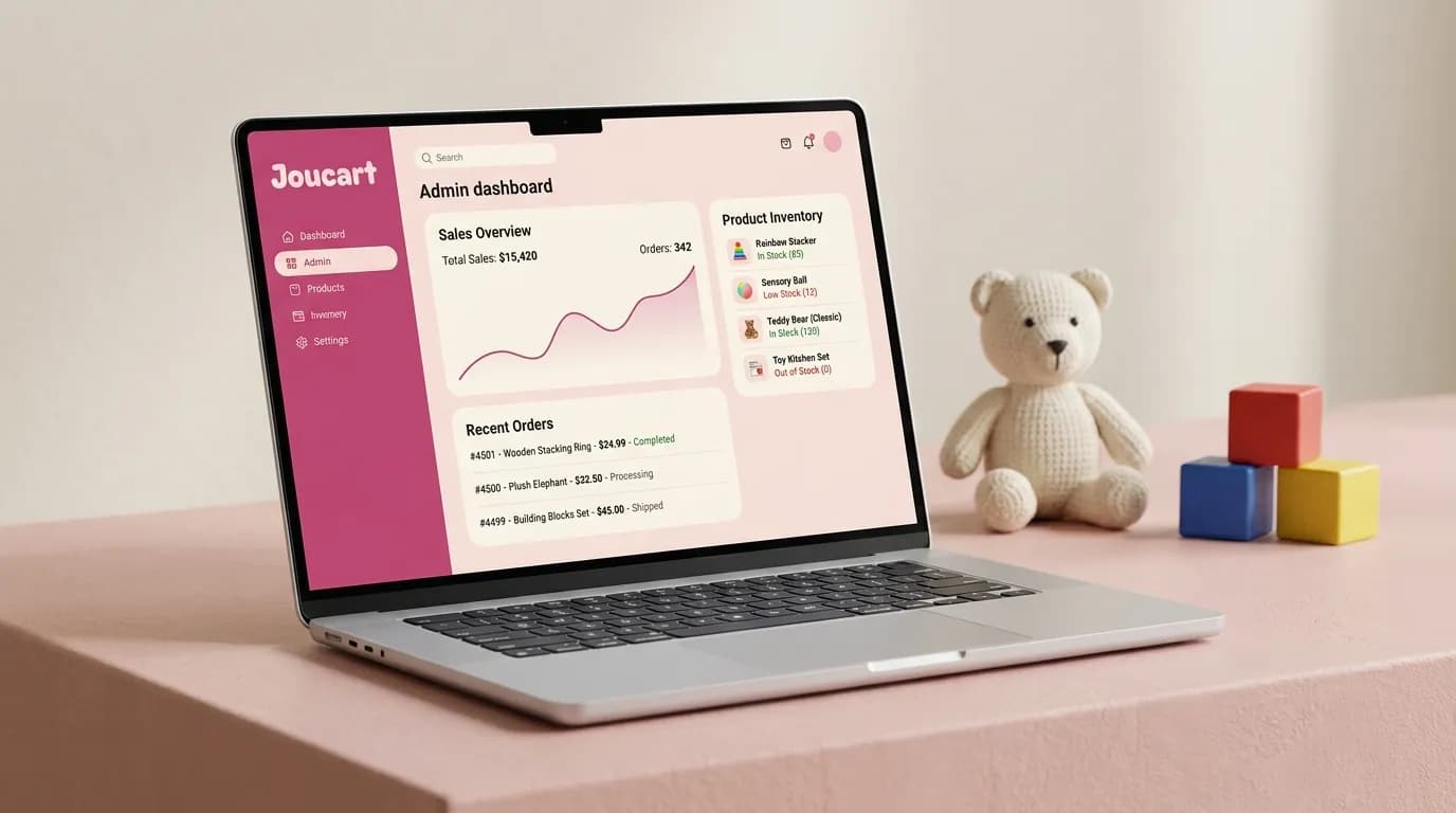 Joucart web admin dashboard with sales overview, orders and inventory