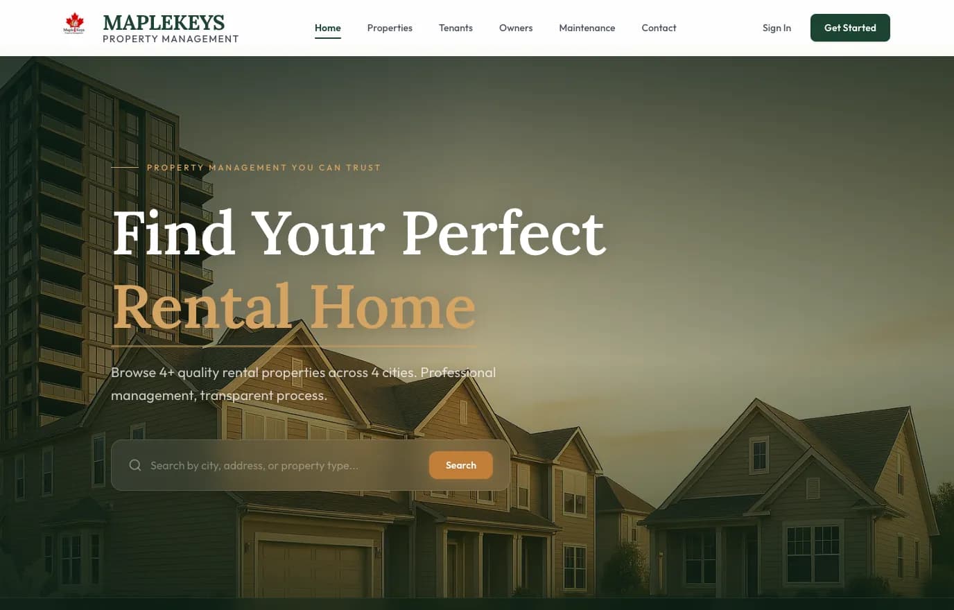 The Maple Keys homepage — Find Your Perfect Rental Home