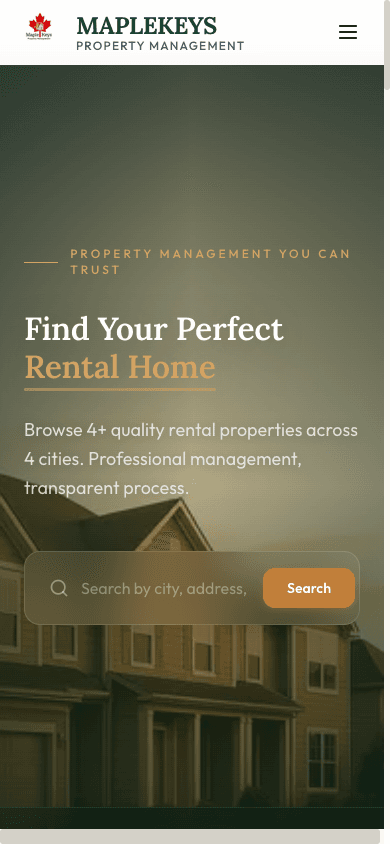 The Maple Keys mobile homepage