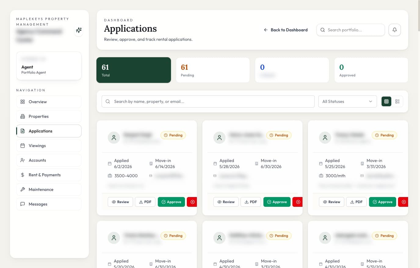 Maple Keys applications review dashboard