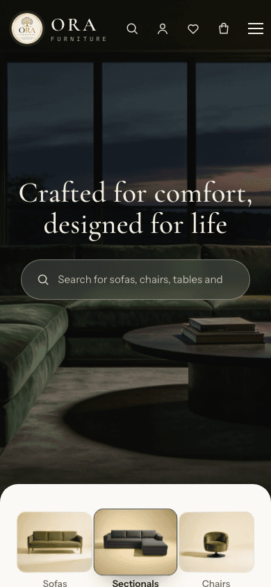 Ora Furniture mobile homepage