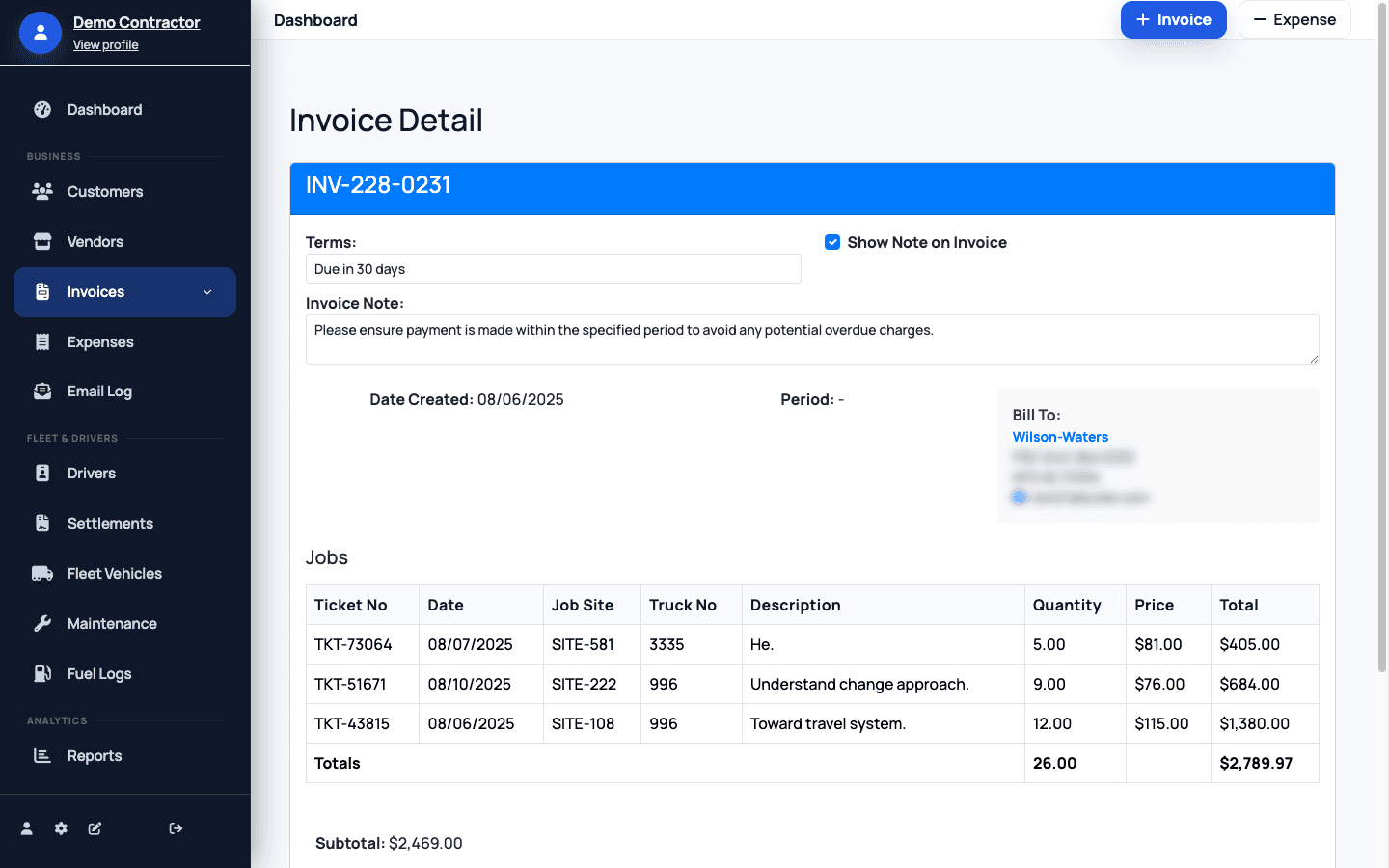 Smart Invoices invoice detail