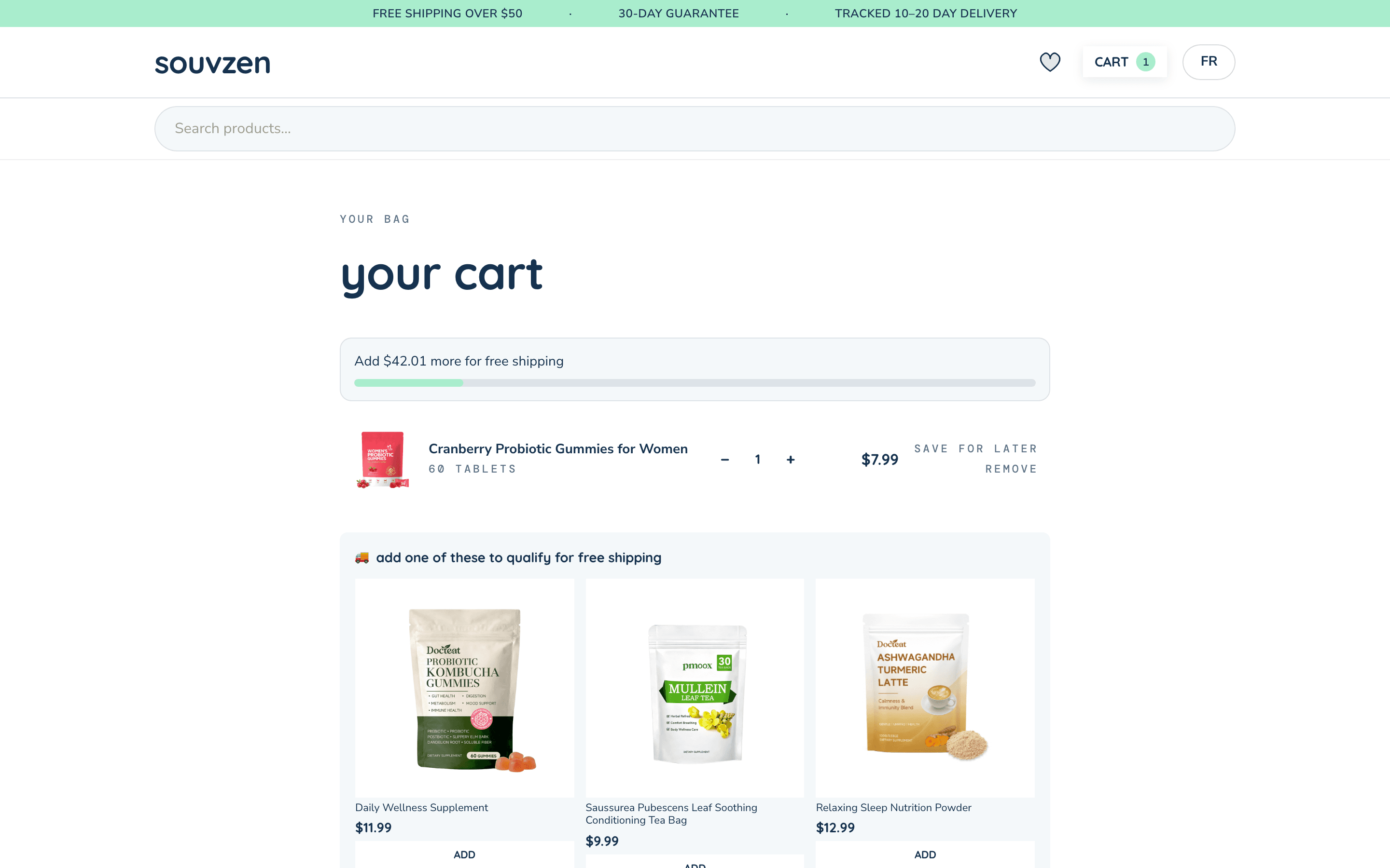 Souvzen cart with free-shipping progress bar