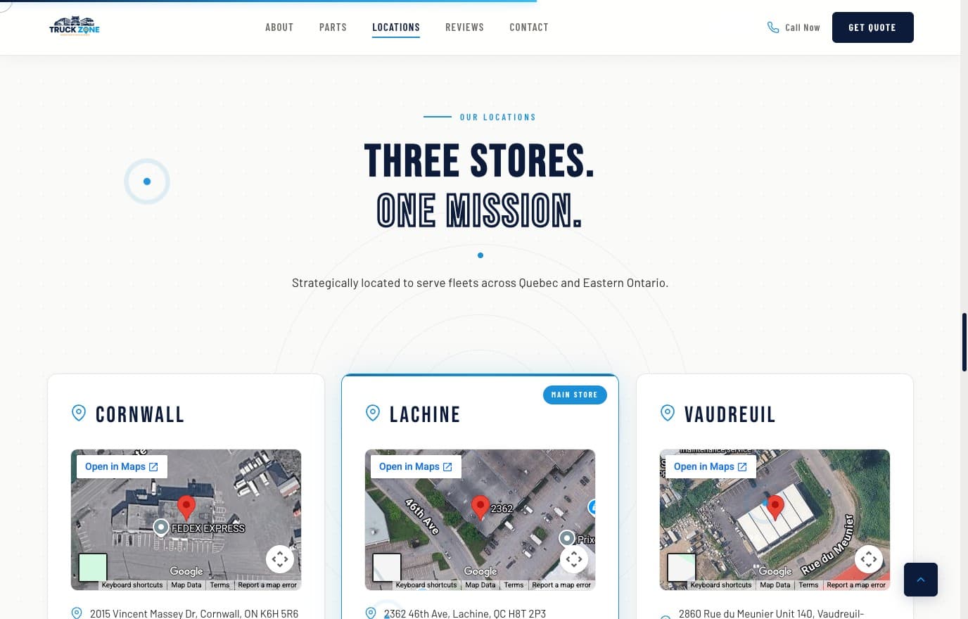 Truck Zone locations with embedded maps