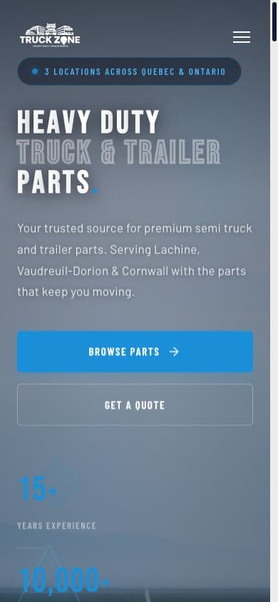 Truck Zone mobile homepage