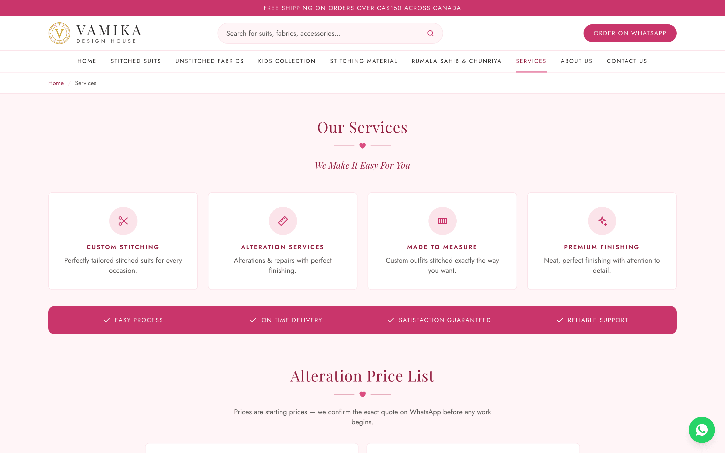 Vamika alteration and stitching services page