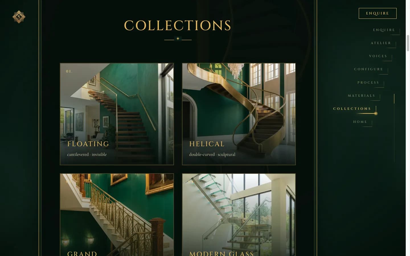 Collections grid with eight signature staircase typologies