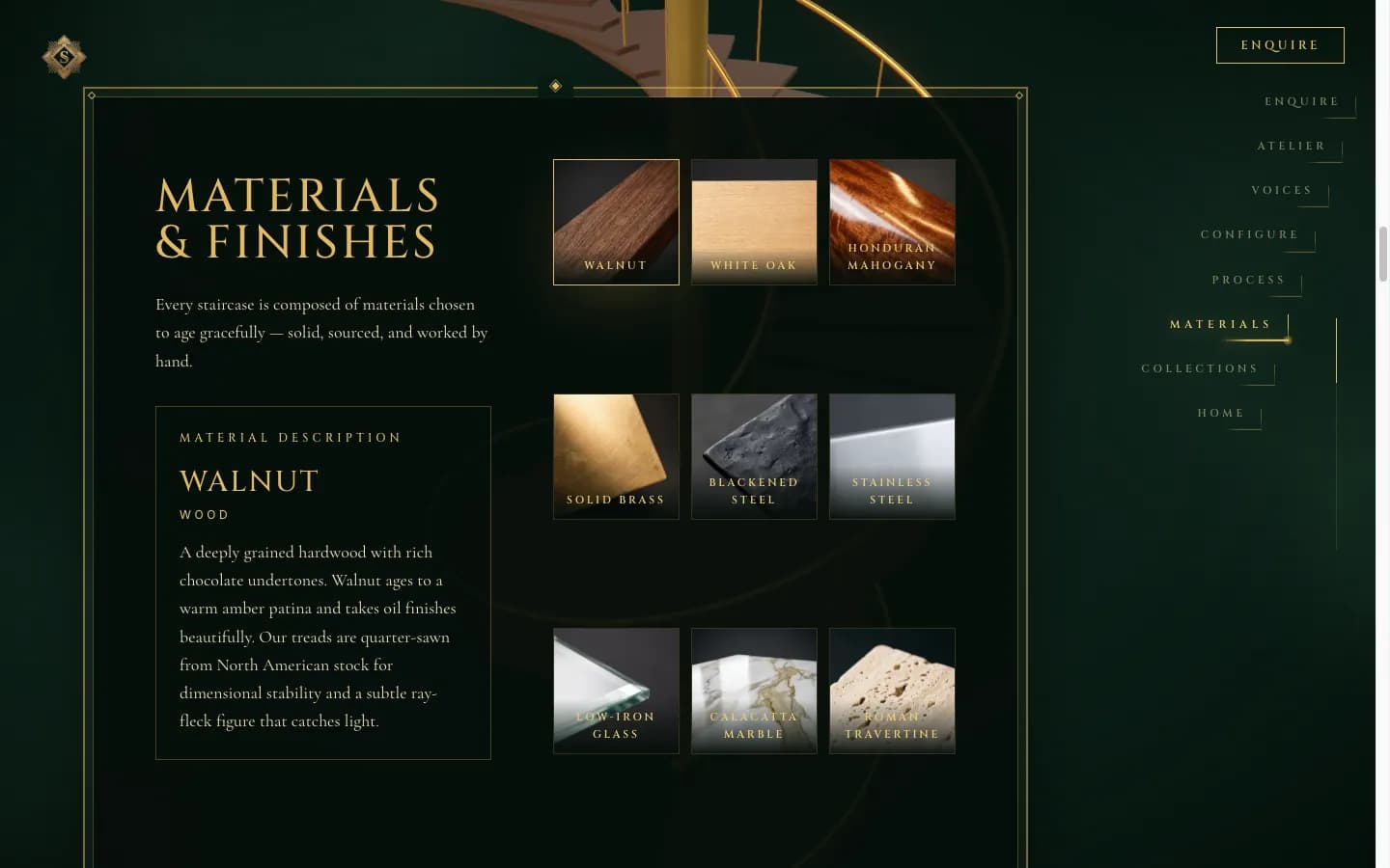 Materials and finishes grid with twelve swatches