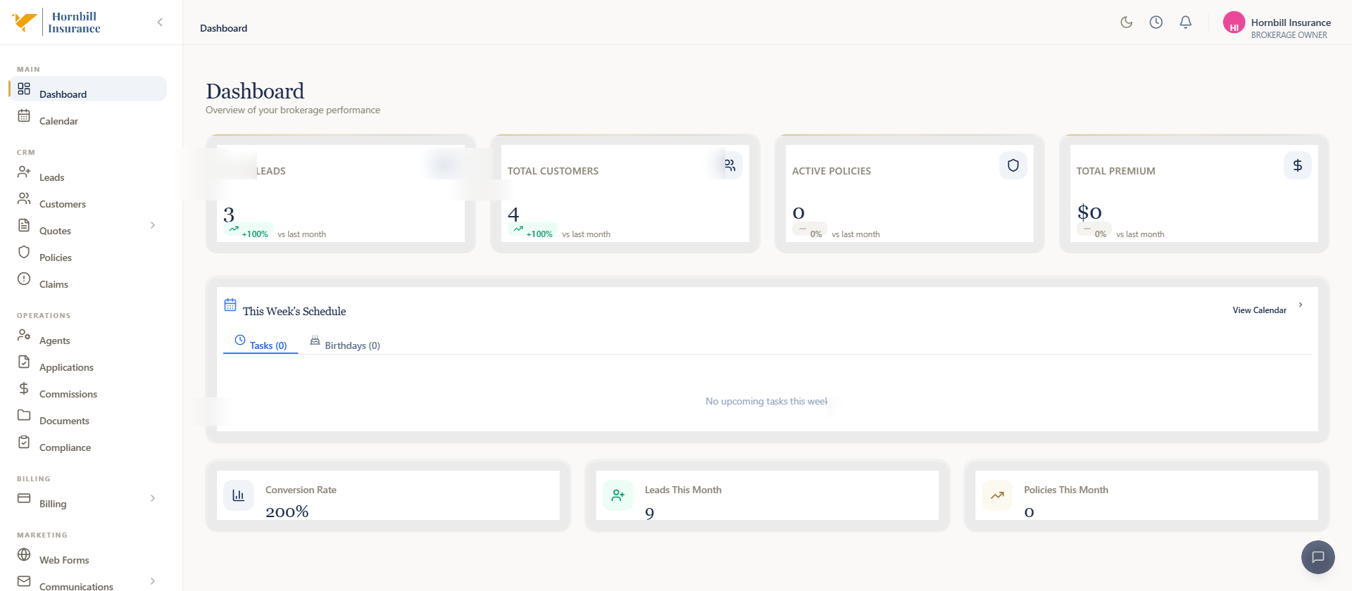 Hornbill Insurance Brokerage Dashboard