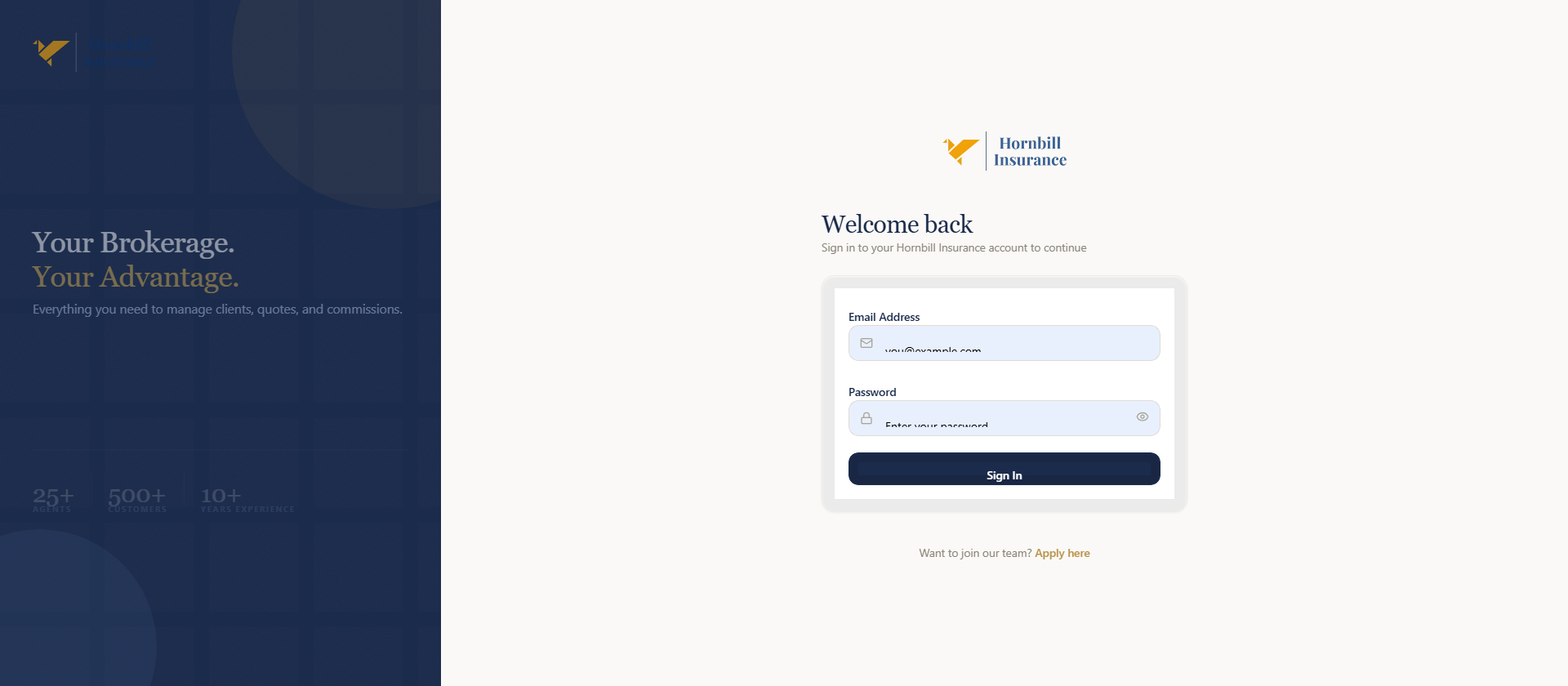 Hornbill Insurance Agent Login Portal
